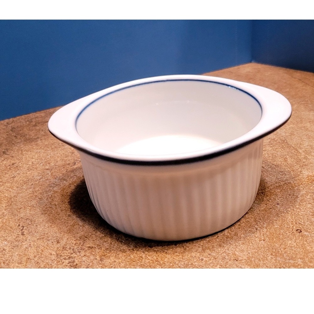 Dansk Bistro Christianshavn Blue Ramekin Souffle Dish White Blue Rim Portugal